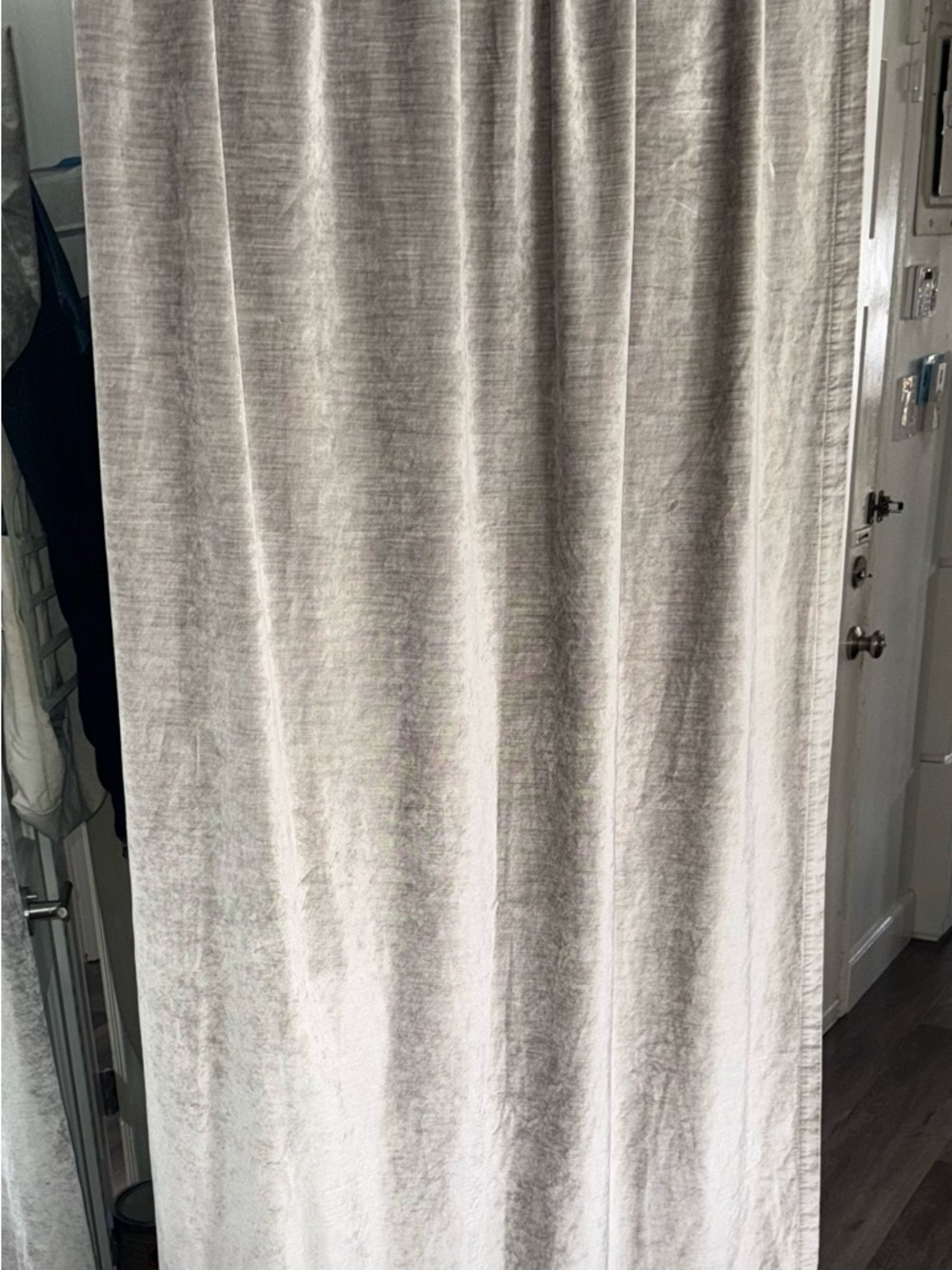 Washed crushed velvet Gray metallic  Curtain Panel -